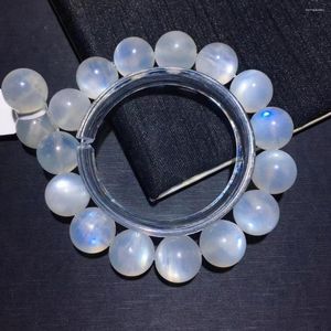 Pulsera de cuentas redondas transparentes de piedra lunar de luz azul Natural, pulsera elástica de 12,6mm de tamaño, piedra de moda genuina para hombres y mujeres