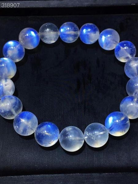 Strand Natural Blue Light Moonstone Beads Clear Beads Pulsera de 11.7 mm Joyas Mujeres Estirar a la moda Cristal Piedra de moda