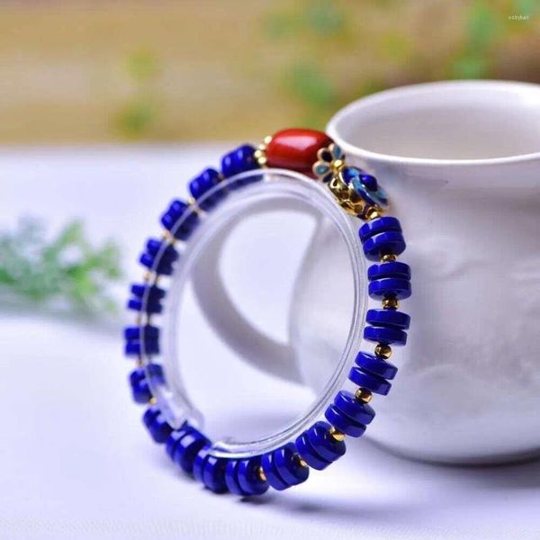 Bracelet en pierre de minerai bleu naturel, brin de perles de roue, rangée de main pour hommes et femmes, matériel de mode, bijoux, vente en gros, JoursNeige