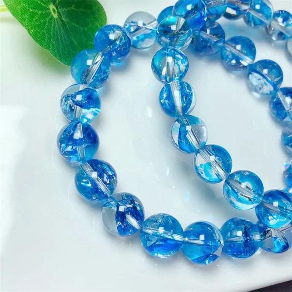 Bracelet à Quartz en plumes de phénix bleues naturelles, perles rondes pour femmes et hommes, énergie de guérison, bijoux, cadeau pour amoureux, 1 pièce, 8/10mm