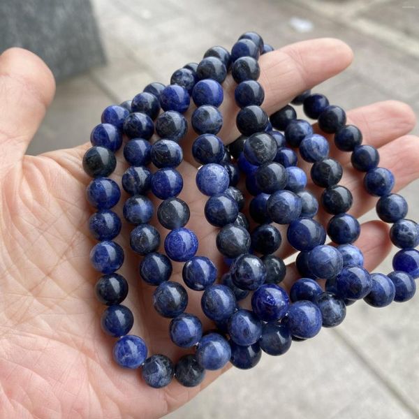 Strand Natural Blue Sapphire Round Bracelet Beads 6 8 10 12 MM Pulseras Mujeres Hombres Shining Wrist Jewelry Gift Gemstone