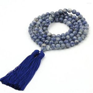 Strand naturel bleu tache pierre perles bouddhiste 108 prière Mala bracelet de perles ou collier double gland femme mâle bijoux de guérison