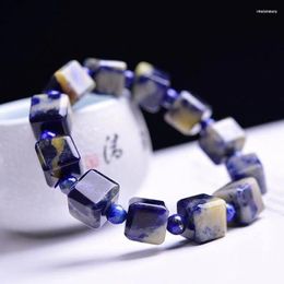 Strand Natural Blue Stone Sodalite Cube Bracelet Cristal Quartz Guérison Femmes Hommes Bijoux Cadeau