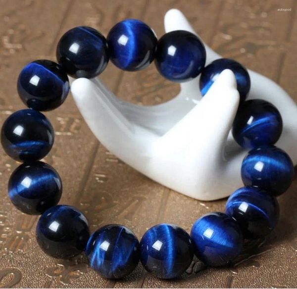 Bracelet extensible en perles rondes en œil de tigre bleu naturel, 12mm