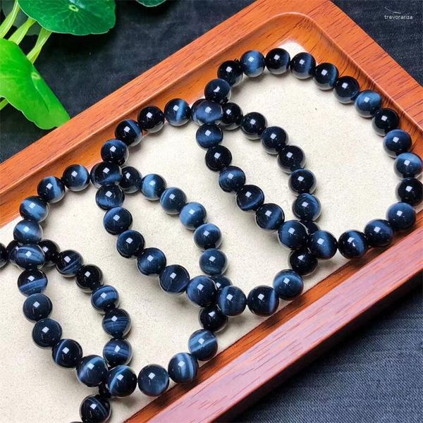 Pulsera de piedra de ojo de tigre azul Natural, joyería curativa de Reiki, piedras preciosas de cristal para hombre y mujer, joyería Fengshui de 8mm