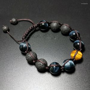 Strand Natural Blue Tiger Eye Stone Yellow Eagle Pulsera hecha a mano Mano y cadena Joyas para hombres Wome