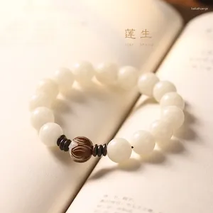 Hebra Natural Bodhi Raíces Semillas de Jade Blanco Caramelo Cuentas de Oración Cuero Lotus Zhusen Serie Vintage Handstring