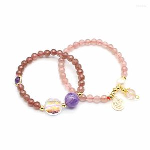 Bracelets en Quartz naturel fraise du brésil pour femmes, brins naturels, mode rouge cristal clair, perles rondes, Bracelets d'amoureux, bijoux