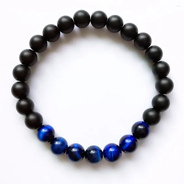 Bracelet en œil de tigre bleu naturel pour hommes, en Onyx noir mat, Bracelet de Yoga Mala, cadeau pour petit ami
