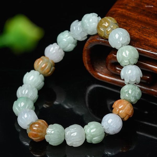 Pulsera de jadeíta de Birmania Natural para mujer, brazalete de Jade, joyería auténtica, cuentas de piedra de Jades birmanas elásticas