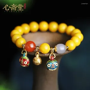 Strand naturel huile de poulet jaune cire d'abeille ambre main chaîne année du tigre bouddha perle bracelet hommes et femmes accessoires bijoux