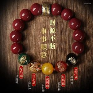 Strand Bracelet de cinabre naturel pour hommes et femmes à cinq voies Dieu de la richesse Agate Changement Lucky Buddha Perles HandString Couple Bijoux