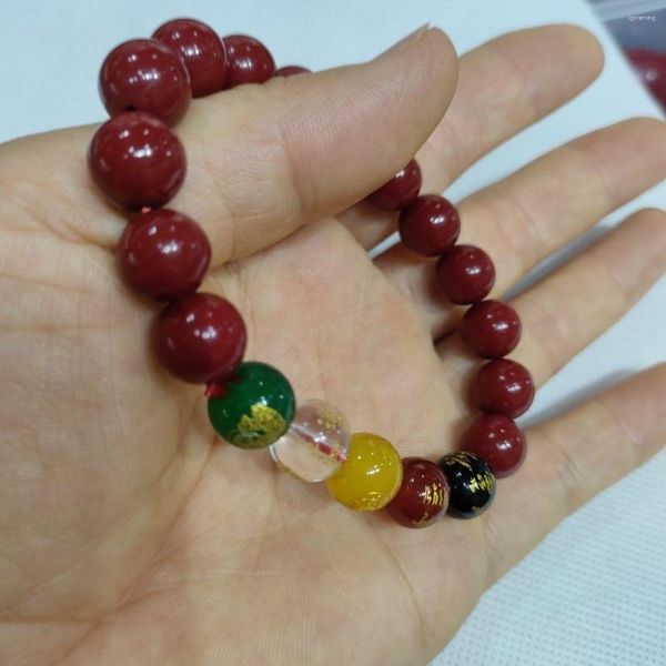 Pulseras masculinas y femeninas de cinabrio Natural de hebra, cuentas de transferencia de ágata de Dios de la riqueza de cinco vías, regalos de joyería para parejas