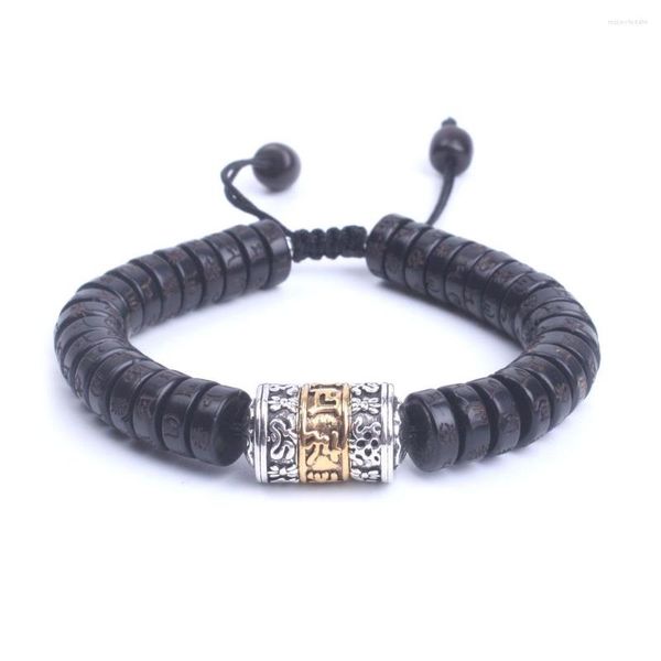 Hilo de cuentas de concha de coco Natural OM Mani Padme Hum con pulsera de signo de Mantra de Metal joyería budista tibetana hecha a mano Dropship