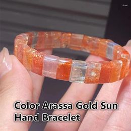 Bracelet à main soleil doré Arassa, couleur naturelle, colonne carrée verte, pierre solaire symbiotique
