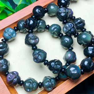 Strand Cor Natural Obsidian Buddha Head Beads Bracelet Fashion Jewelry Gemstone Reiki Energy Stone Holiday Gift 1pcs 14CM