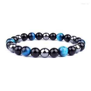 Strand couleur naturelle oeil de tigre tissé à la main Bracelet en perles de pierre obsidienne cercle unique pour hommes et femmes Pulseras mal luxe Boho