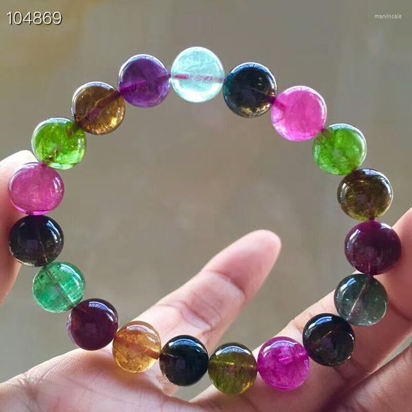 Bracelet en Quartz Tourmaline coloré naturel, perles rondes pour femmes et hommes, Bracelet Reiki brésilien, certificat de 10.5mm