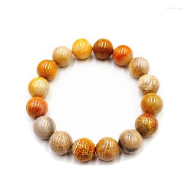 Bracelet de perles rondes en Jade de corail naturel, brin unique, pierre de chrysanthème, fleur de haute couleur, ficelle à main