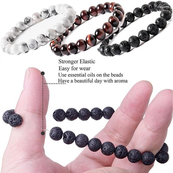 Strand Natural Pareja Bracelet Votos Eternal Love Charms Regalos Amantes Mujeres Men Men Lava Stone Bracelets Elástico Rope Joyería encantadora