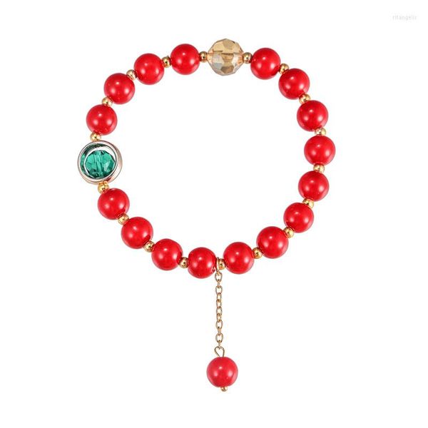 Pulseras de resina roja de cristal Natural para mujer, pulsera de cuentas de lujo de alta elasticidad, accesorios de joyería para bodas y fiestas, regalo