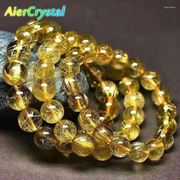 Hebra de cristal Natural para curación de Reiki, pulsera de cuentas sueltas elásticas rutiladas, piedra de cuarzo, piedras preciosas, joyería para parejas