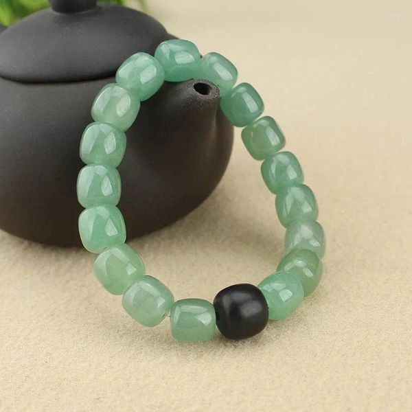 Strand Natural Dongling Jade Hand Hand Feme Feme Barrel Perles en pierre Sandalwood Bonne chance Bracelet Rétro de style ethnique