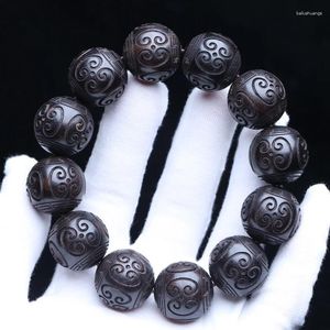 Hebra de ébano Natural, pulsera de cuentas negras de 20mm, hecha a mano, collar de Fitness para oración masculina, joyería de madera