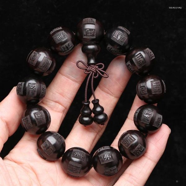 Bracelet bouddhiste tibétain en perles d'ébène naturel pour hommes, 18 Mm, 20 Mantra