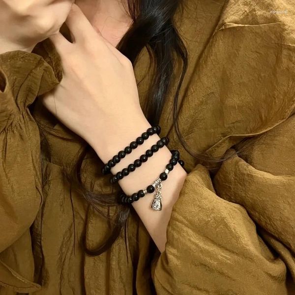 Bracelet en argent tibétain en ébène naturel, en bois avec chaîne de clavicule blanche, perles de bouddha, Bracelets pour hommes et femmes