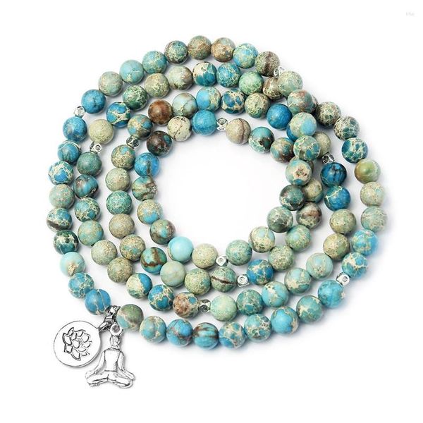 Bracelet de perles turquoise empereur naturel, brin de pierre de bouddha Zen Lotus, bijoux de luxe à la mode, vente en gros