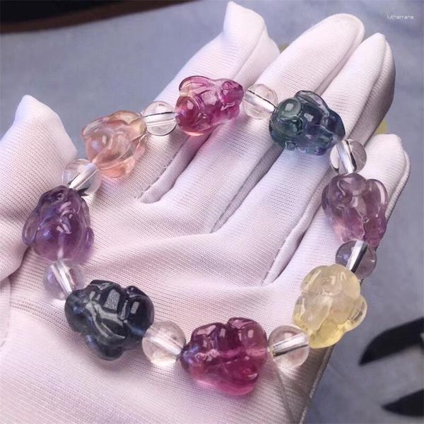 Pulsera de cuentas de fluorita Natural hecha a mano, joyería de cristal, brazalete elástico, regalo de cumpleaños para niños, 1 Uds., 17MM