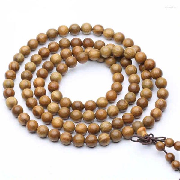 Bracelets de perles en bois de Verawood parfumé naturel, collier extensible Long de 8mm pour dame BRO933