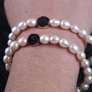 Strand Natural Freshwater Pearl Black Druzy Stone armband kralen voor cadeau Vrouwen