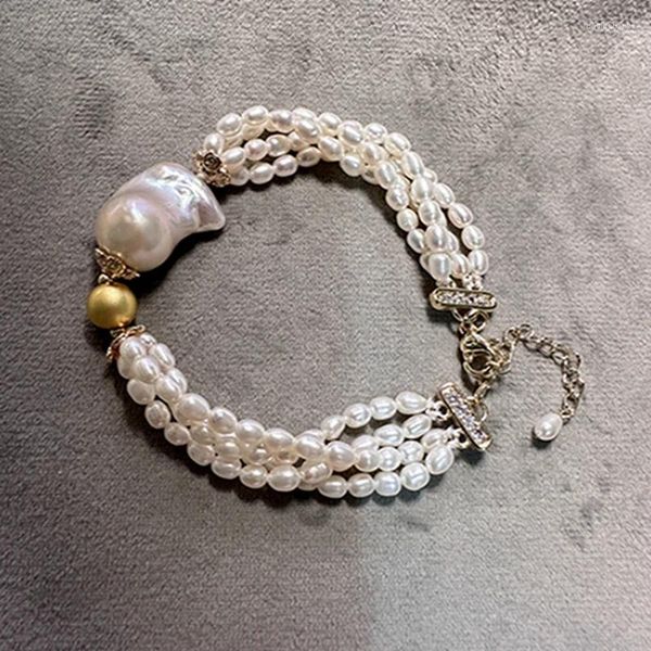 Pulsera de ajuste barroco grande con perlas naturales de agua dulce, joyería fina, regalo de cumpleaños, entrega gratuita