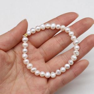 Bracelet de perles d'eau douce naturelles pour femmes, chaîne en acier inoxydable, longueur 18 à 5cm, breloque en perles, fil élastique, bijoux