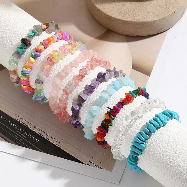 Bracelets Chakra en pierres précieuses naturelles pour femmes, puce de guérison en cristal, couleur extensible Simple, Reiki Yoga, anxiété