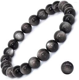 Pulsera de obsidiana plateada con piedras preciosas naturales, cuentas redondas, piedras preciosas, cristales curativos, pulseras de chakras de cuarzo para mujeres, regalos unisex