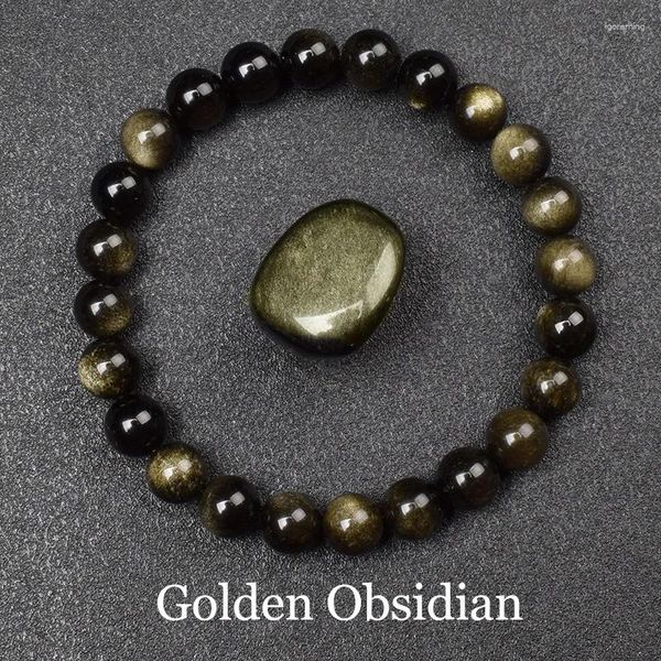 Bracelet de pierre d'obsidienne d'or naturel Strand Bracelet Men des femmes