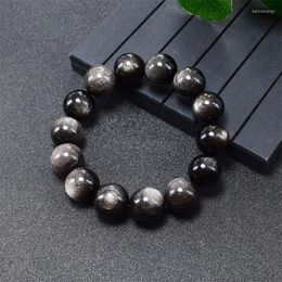 Strand Natural Gray Black Obsidian Stone Bracelet 10 14 mm ronde kralenarmbanden voor mannen vrouwen sieraden