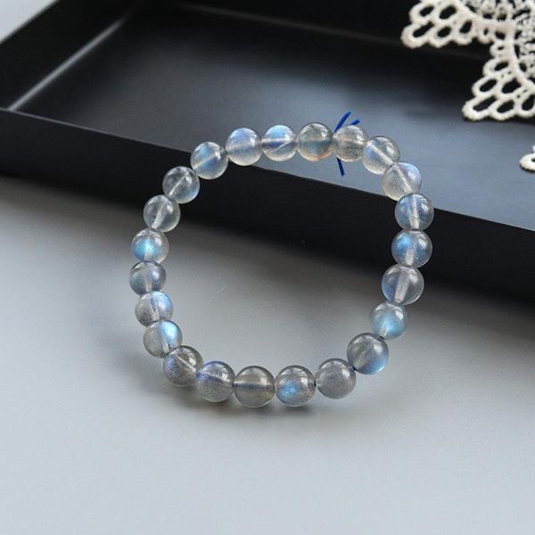 Pulsera de piedra lunar gris Natural, cuentas sueltas para mujer, adorno DIY, labradorita de luz azul, círculo único