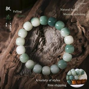 Strand Natural Green Bodhi Root Literary Man White Jade Plate Play Bracelet Women Chinese Wind Groothandel Bangle kralen Wood