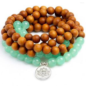 Brin naturel vert raisin calcédoine pierre bois de santal perlé Bracelet collier femmes hommes Yoga bijoux Mala unisexe accessoires