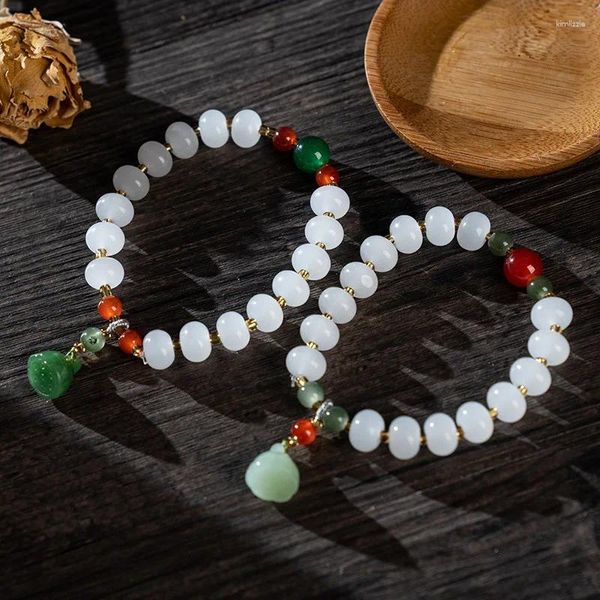 Colgante de gota de agua con flor de Jade verde Natural para mujer, pulsera de cuentas de cristal de Cuarzo rutilado Multicolor, joyería fina