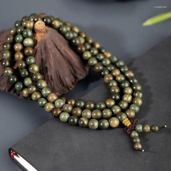 Pulsera de cuentas de Buda 108 de sándalo verde Natural para hombres y mujeres, Rosario versátil para parejas