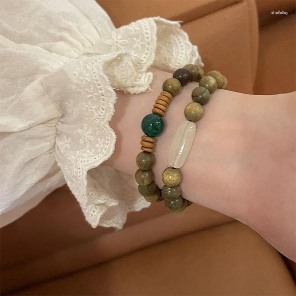 Bracelet de perles de bois de santal vert naturel brin pour femmes fille élégant fait à la main en bois étudiant Style ethnique ornements de poignet