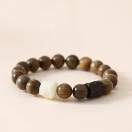 Bracelet en bois de santal vert naturel, Jade blanc, Bodhi, éveil du Lion, perle de bouddha en bois de Style ethnique noir