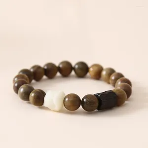 Strand natuurlijke groene sandelhout armband witte jade Bodhi Awakening Lion zwarte etnische stijl houten Boeddha kraal