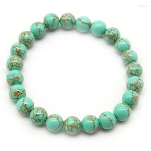 Strand Natural Green Turquoises Stone Bracelet Yoga para mujeres Alta calidad Flexible Golden Yellow Stripes Charms Beads