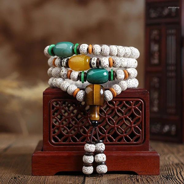 Hebra Natural Hainan Xingyue Bodhi pulsera de cuentas molienda seca semilla 108 collar de pareja